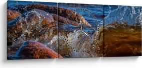 Szczegółowy obraz - woda między kamieniami (z zegarem) (90x30 cm)