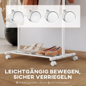 HOMCOM Stojak na ubrania z kółkami, mobilny wieszak z drążkiem, 5 haczyków, półka na buty, biały