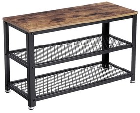 Ławka do przedpokoju z miejscem na buty INDY, 73x30x45cm, brązowa/czarna Vasagle