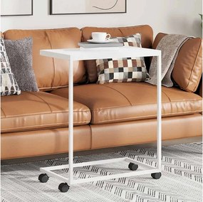 Stolik kawowy Biały 55x35x70 cm z Drewna Inżynieryjnego Wzór C z Kółkami