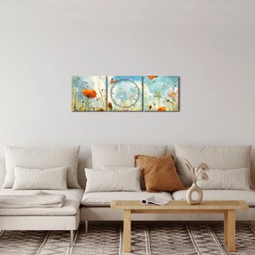 Obraz - Motyle na letniej łące (z zegarem) (90x30 cm)