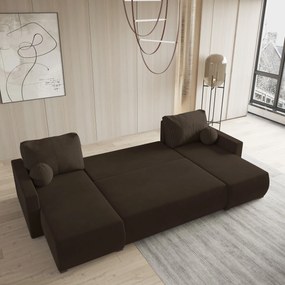Masseno Narożnik TESSUN z funkcją spania i pojemnikiem na pościel Narozniki U, Rozkładana sofa - Brązowy, POSO 06 + KRONOS 06