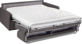 Kanapa 4-osobowa rozkładana typu express z szarej ekoskóry z siedziskiem z pianki z pamięcią kształtu - Powierzchnia 160 cm - Materac 14 cm CALIFE