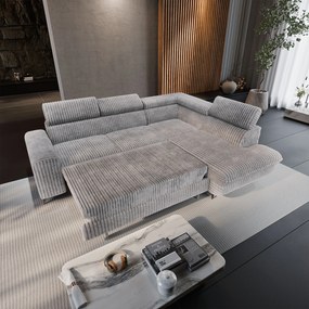 Masseno Narożnik VELISS z funkcją spania i pojemnikiem na pościel Rozkładana sofa do Salonu - Jasnoszary, TILIA 86