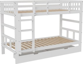 Łóżko piętrowe dla dzieci 90×200 cm z litego drewna z szufladami – Możliwość rozdzielenia na 2 pojedyncze łóżka