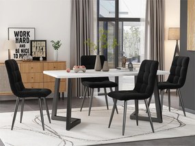 Stół jadalny - blat efekt marmuru - czarne metalowe nogi - 117x68cm - Biały i Czarny