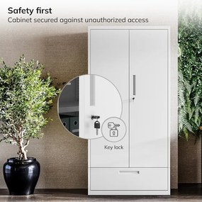 Szafa modułowa metalowa wielofunkcyjna z szufladą biała MEGAN 1850 x 900 x 400 mm