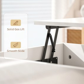 HOMCOM Stolik kawowy regulowany, nowoczesny stolik do salonu z ukrytym schowkiem i 2 szufladami, biały wysoki połysk | Aosom PL