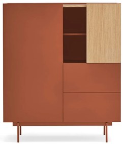 Ceglasto-naturalna wysoka komoda w dekorze dębu 100x120 cm Otto – Teulat