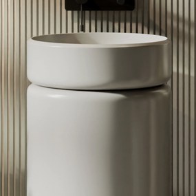 Umywalka z konglomeratu wolnostojąca okrągła szara błyszcząca 85 x 40 cm RONA Grey Glow : Podłączenie syfonu - Do podłogi