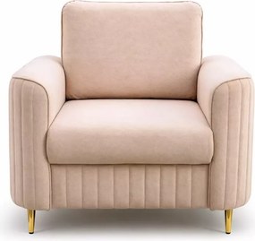 Hazel – elegancki fotel glamour z dekoracyjnymi przeszyciami i złotymi metalowymi nóżkami