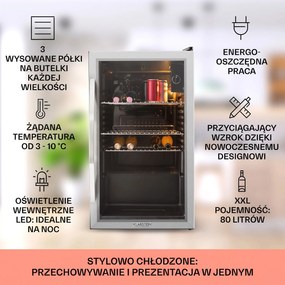 Klarstein Beersafe 85cm 80L Lodówka na Napoje Srebrny