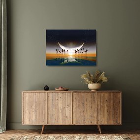 Obraz na szkle - Księżyc nad palmami (70x50 cm)