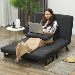HOMCOM Sofa rozkładana 2-osobowa z funkcją spania, w zestawie 2 poduszki, wygląd Sherpa, naturalny + ciemnoszary + czarny | Aosom PL