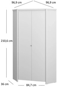 Biała szafa narożna z drążkiem i półkami E3-F44