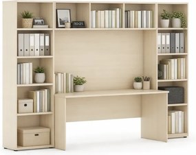 Biblioteka INTEGRO z wbudowanym biurkiem, niska, 2950x700/400x1920 mm, brzoza