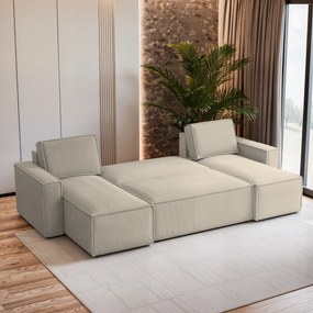 Masseno Narożnik PESANO z funkcją spania i pojemnikiem na pościel Narozniki U, Rozkładana sofa - Kremowy, POSO 100
