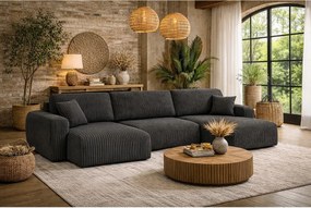 Narożnik w kształcie U z funkcją spania i pojemnikiem Ivo U, tkanina sztruksowa Poso, Szary