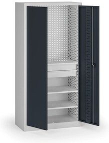 Szafa warsztatowa, 3 półki + 2 szuflady, 1950 × 950 × 500 mm, grafitowe drzwi