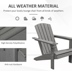 Outsunny krzesło ogrodowe Adirondack z uchwytem na kubek fotel ogrodowy krzesło balkonowe szary tworzywo sztuczne 75 x 87 x 90 cm | Aosom PL
