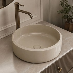 Massi Umywalka z konglomeratu nablatowa okrągła beżowa błyszcząca 40 cm RONA Beige Glow