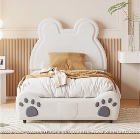 Łóżko 90x200 cm - biały aksamit - łóżko dziecięce z tapicerowanym zagłówkiem i stelażem z listew - bez materaca