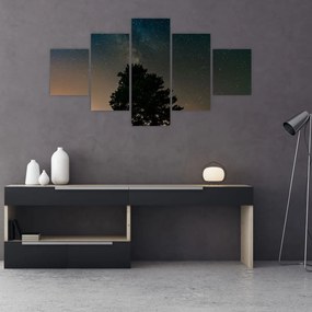 Obraz nocnego nieba z drzewami (125x70 cm)