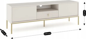 Szafka RTV do Salonu z Szufladą MARCOS 154 cm Kaszmir/Złoty Ryflowana Nowoczesna