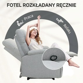 HOMCOM Fotel Relax z Regulowanym Oparciem i Podnóżkiem, Tapicerowany Fotel do Salonu, Szary