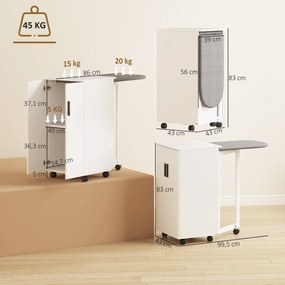 HOMCOM 2-w-1 składana szafka na deskę do prasowania na kółkach z deską do prasowania i regulowaną półką do małych pomieszczeń, Biała | Aosom PL