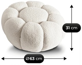 Fotel Wypoczynkowy Obrotowy PETTIT Kremowy z Pufą w Tkaninie Teddy Boucle