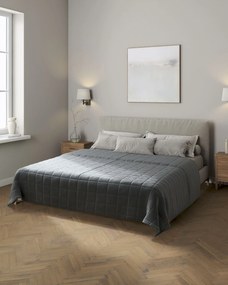 Narzuta pikowana w kratę kolor szary tkanina welwetowa