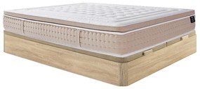 Zestaw 180 x 200 cm stelaż z jasną naturalną skrzynią + materac hybrydowy z 7-strefowymi sprężynami kieszeniowymi i chłodzącą pianką żelową z pamięcią kształtu grub. 30 cm - NAZILI marki YSMÉE