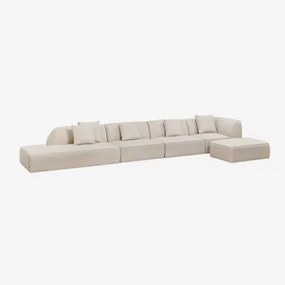 Narożna Sofa Modułowa Cardea 4-częściowa Z Leżanką Po Lewej Stronie I Tapicerowanym Pufem Kremowo-beżowy Szenil - Sklum