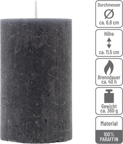 Zestaw świec rustykalnych, 11,5 cm, Ø 6,8 cm, antracyt, 6szt