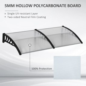 Outsunny Osłona nad drzwi, Ochrona przed deszczem, wiatrem i gradem, Poliwęglan, Aluminium, 200 x 96 x 27 cm, Czarna