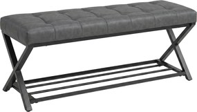 HOMCOM Ławka na buty, ławka do przedpokoju z ekoskórzanym siedziskiem, 112 x 37 x 47 cm, ciemnoszara | Aosom PL