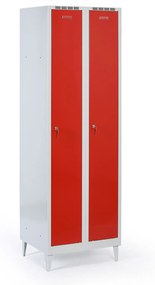 Metalowa szafka ubraniowa na nogach, 2-drzwiowa, 1920 x 600 x 500 mm, zamek cylindryczny, drzwi czerwone