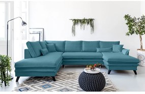 Turkusowa rozkładana sofa w kształcie litery "U" Miuform Charming Charlie, lewostronna