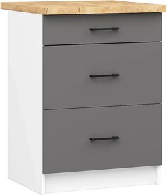 Szafka kuchenna AKORD S60 z blatem system OLIWIA Biała 60 cm 3 szuflady kolor Grafit Szary mat 60x46x85 cm
