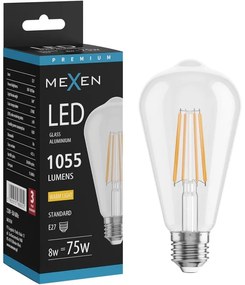 Mexen Vintis żarówka filament LED E27, ST64, 8W, Ciepła - 2700K, 1055 lm, clear - L152-E27-0827-00