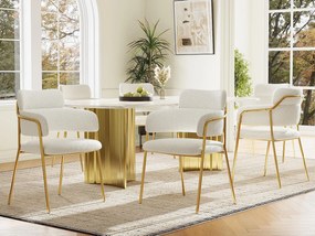 Zestaw 6 krzeseł z francuskiej tkaniny frotte - złote nogi - beż