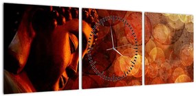 Obraz - Budda w odcieniach czerwieni (z zegarem) (90x30 cm)