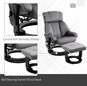 HOMCOM fotel do masażu fotel telewizyjny fotel z podnóżkiem funkcja masażu aksamitny poliester szary 76 x 80 x 102 cm