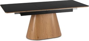 Zestaw Stół Rozkładany Ceramiczny LIZBONA 160-200 cm Czarny/Dąb i 4 Krzesła Tapicerowane RODRI Beżowe