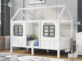 Łóżko kabinowe 90 x 200 cm z drewna z oknami, białe