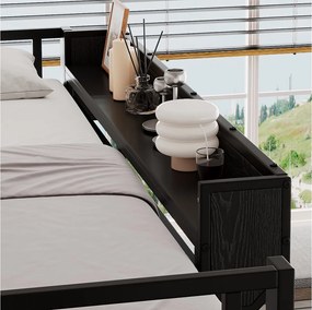 Łóżko piętrowe dla dzieci, żelazne, 140 x 200 cm, z szafą + biurkiem + półką - żelazo + płyta MDF - czarne