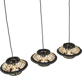 Orientalna lampa wisząca bambusowa z czarnym owalnym kloszem 3-światłowym - Evalin