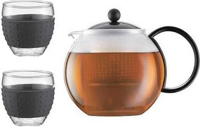 Zaparzacz do herbaty Bodum Chambord 1L z pokrywką, plastikowym filtrem i 2 szklankami 0,35L