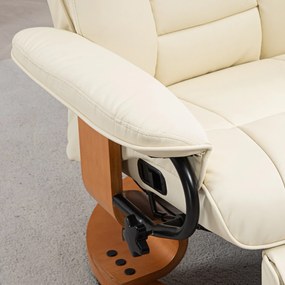 HOMCOM Obrotowy fotel relaksacyjny z funkcją leżenia, do 150 kg, obicie z ekoskóry, rama stalowa, kremowy